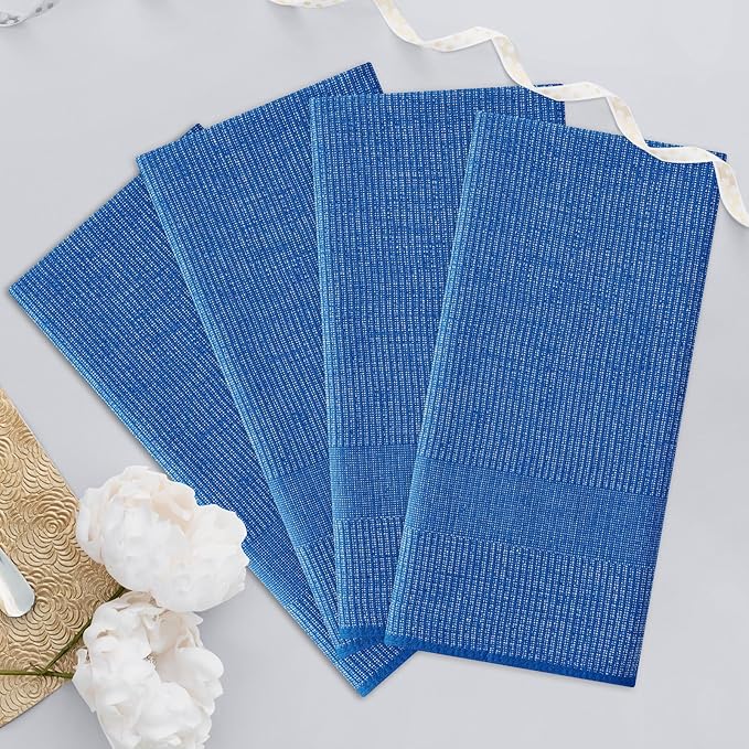 Homaxy Premium Kitchen Towels(18”x 28”, 12 Pack), Large Cotton Kitchen Hand Towels, Flat and Terry Dish Towels, 380 GSM Highly Absorbent Tea Towel Set with Hanging Loop, Blueberry