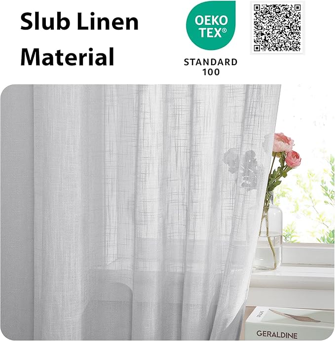 NICETOWN Door Curtain Panel Sheer - Sheer French Door Curtain Linen Textured Panel 72 inches Long Curtain with Single Tieback (Light Grey, 1 Panel)