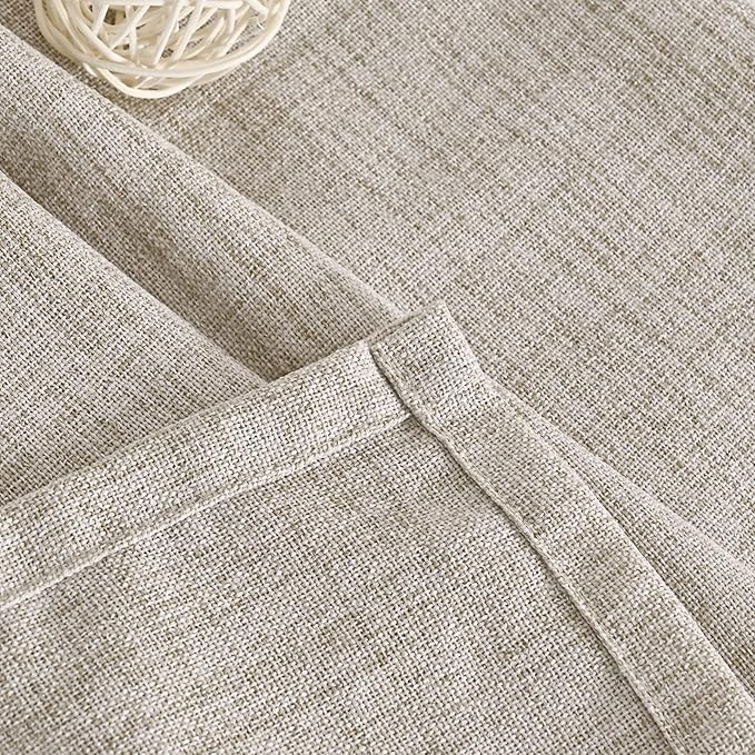 YoungsTex Beige Linen Semi Sheer Curtains 63 Inch Length for Living Room, Light Filtering Window Drapes with Rod Pocket Back Tab Natural Textured for Country Bedroom, 2 Panels, 52 X 63 Inch