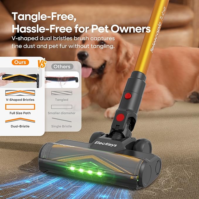 ElecKeys Cordless Vacuum Cleaner, Upgraded 580W 48KPA 65Mins Vacuum Cleaners for Home, Stick Vacuum with Self-Standing and Touch Screen, Anti-Tangled Handheld Vacuum for Pet Hair, Floors, Carpets, K10