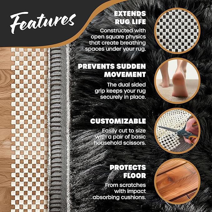 Nevlers 2'x6' Under Rug Non Slip Pad | White PVC Foam Non Slip Rug Pads | Open Weave Anti Slip Rug Grips | Anti Skid Rug Gripper for Hardwood Floors & Other Surfaces | Rug Stoppers to Prevent Sliding