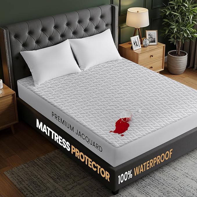 Utopia Bedding Waterproof Mattress Protector Queen Size, Premium 3D Air Soft Fabric Mattress Cover, Fits 17 Inches Deep, Breathable, Fitted Style with Stretchable Pockets