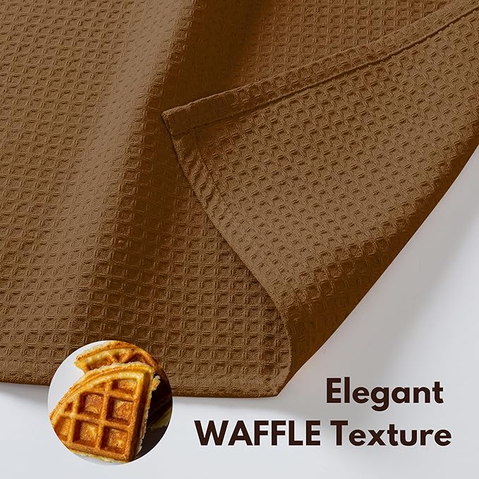 Native Fab Waffle Weave Dish Towels 12 Pack 100% Cotton, 16x26 Inches, Super Absorbent, Quick Dry, Waffle Knit Dishcloths with Hanging Loop, Washable for Kitchen Cleaning, Drying Dishes, Brown