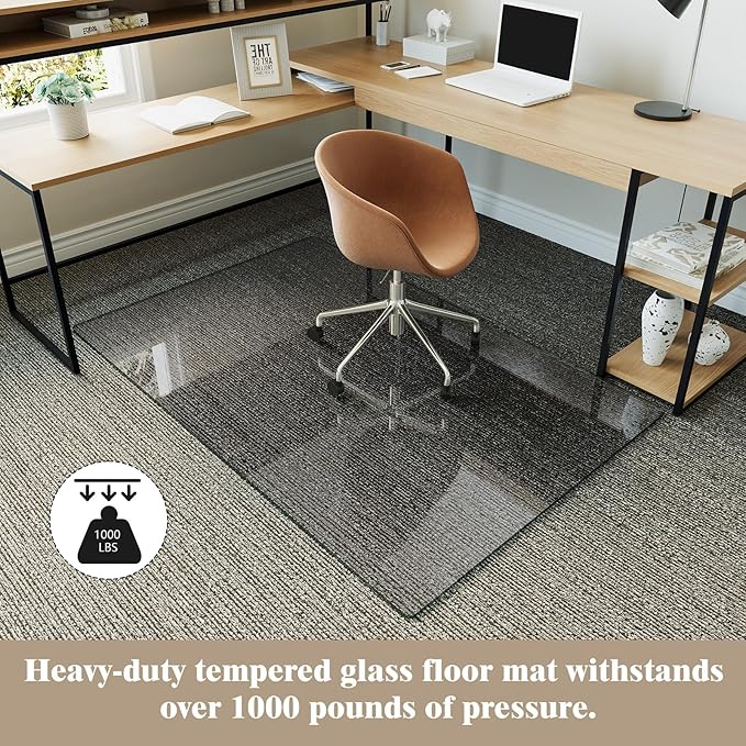 Koonmi Tempered Glass Chair Mat for Hardwood Floors & Carpets, 36" x 55“ Grey Heavy Duty Office Floor Protector with Noise-Free Gliding Shatterproof for Home Office Desk