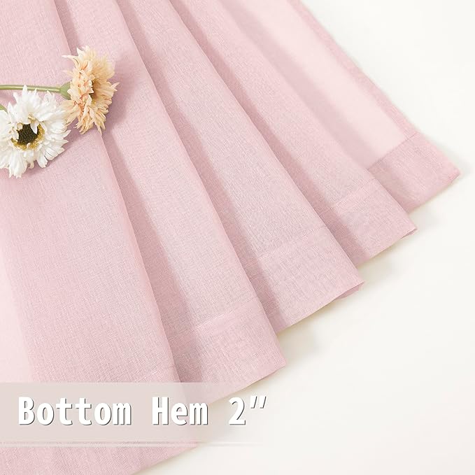 Tollpiz Sheer Door Curtain Closet Linen Textured Curtains Sheer Doorway Light Filtering Voile Patio Glass Door Rod Pocket Curtain French Door, 54 x 72 inches Long, Pink, Set of 1 Panel