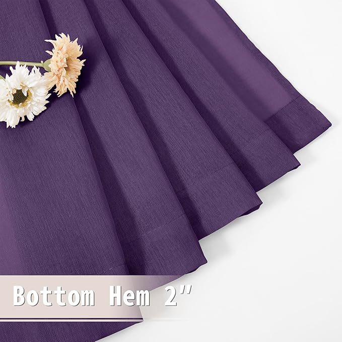 Tollpiz Short Sheer Curtain Linen Textured Curtain Sheers Doorway Light Filtering Voile Patio Glass Door Rod Pocket Curtains French Door, 54 x 54 inches Long, Royal Purple, Set of 1 Panel