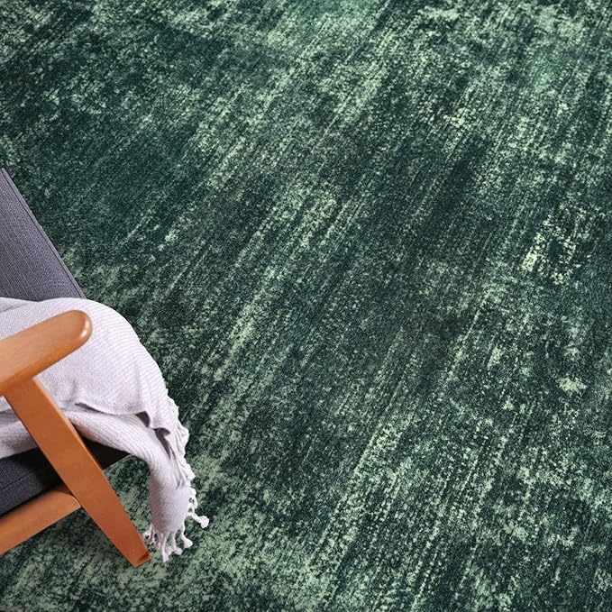 IOHOUZE Abstract Area Rugs 6x9 Ft Washable Rugs for Living Room, Non Slip Dining Room Rug, Printed Faux Wool Rugs for Bedroom, Floor Carpet for Office Nursery Playroom, Dark Green