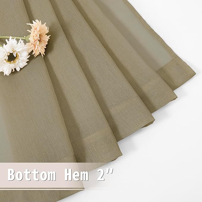 Tollpiz Short Sheer Door Curtains Closet Linen Textured Curtains Sheer Doorway Light Filtering Voile Patio Glass Door Rod Pocket Curtain French Door, 54 x 40 inches Long, Taos Taupe, Set of 1 Panel