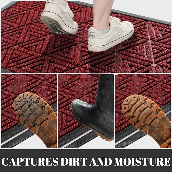 Yimobra Extra Large Door Mat 60x32, All-Weather Waterproof Non-Slip Welcome Matt Outdoor, Heavy Duty Non Slip Doormat for Entryway for Patio and Garage Indoor, Easy Clean, Black Red