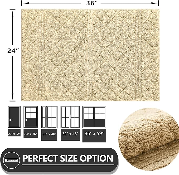 REFETONE Indoor Doormat, Front Back Door Mat 24"x36" Absorbent Rubber Backing Non Slip Door Mats, Low-Profile Resist Dirt Entrance Rugs, Machine Washable Door Rug Inside Floor Mat for Entryway, Golden