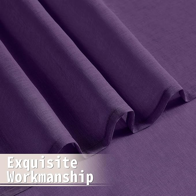 Tollpiz Short Sheer Curtain Linen Textured Curtain Sheers Doorway Light Filtering Voile Patio Glass Door Rod Pocket Curtains French Door, 54 x 54 inches Long, Royal Purple, Set of 1 Panel