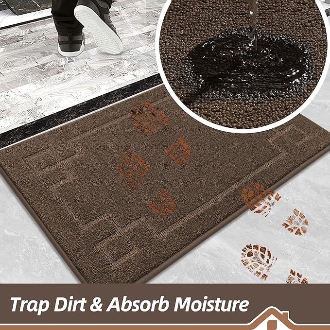 BEQHAUSE Door Mat 32" x 48", Non-Slip Door Mats Indoor Entryway Rugs Washable Low-Profile Absorbent and Stain Resist Floor Mats, Dog Door Mat for Front Back Door, Muddy Wet Shoes & Paws, Brown