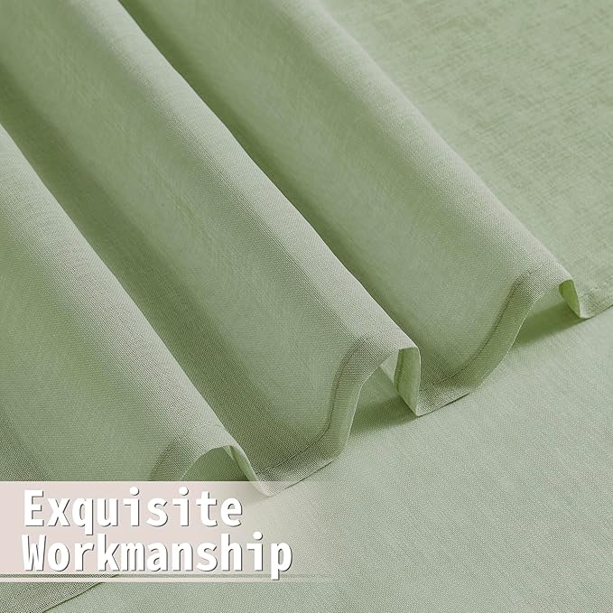 Tollpiz Sheer Door Curtain Closet Linen Textured Curtain Sheers Doorway Light Filtering Voile French Door Rod Pocket Curtains Patio Door, 25 x 80 inches Long, Sage Green, Set of 1 Panel