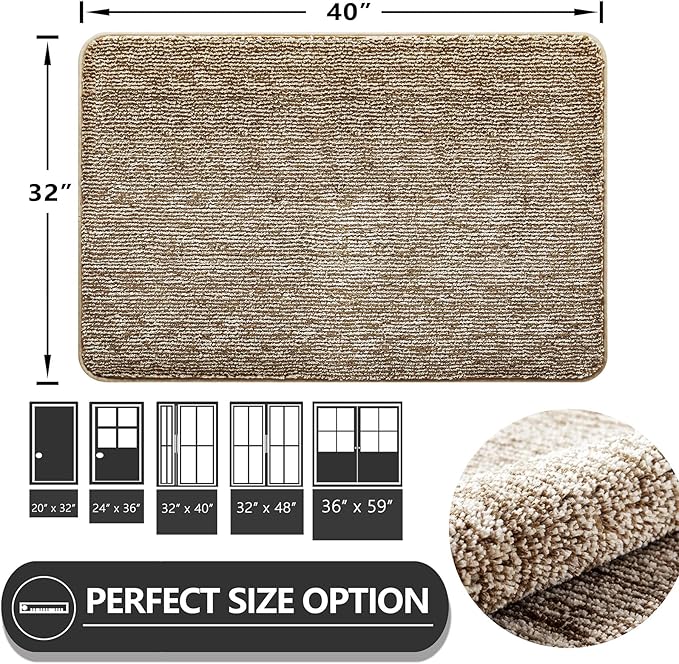 REFETONE Indoor Doormat, Front Door Mat 32"x40" Absorbent Rubber Backing Non Slip Back Door Mats, Washable Low-Profile Inside Floor Mat Door Rugs for Entryway, Resist Dirt Mud Mat for Dogs, Coffee