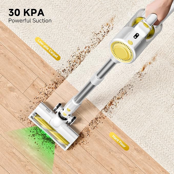 Cordless Vacuum Cleaner, 6-in-1 Stick Vacuum Cleaners for Home, Lightweight Rechargeable Vacuum with LED Anti-Tangle Brush for Carpet, Hardwood Floors & Pet Hair