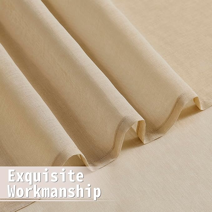 Tollpiz Sheer Door Curtains Closet Linen Textured Curtain Sheers Doorway Light Filtering Voile French Door Rod Pocket Curtains Patio Glass Door, 54 x 63 inches Long, Beige, Set of 1 Panel