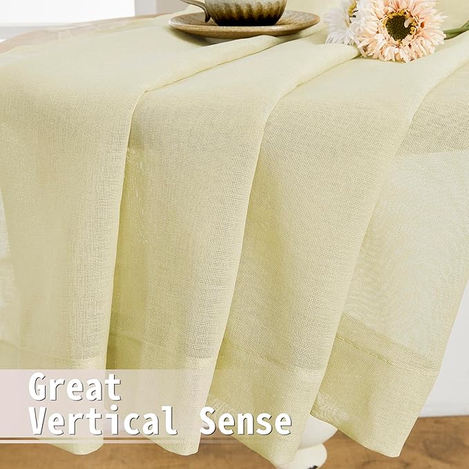 Tollpiz Short Sheer Door Curtains Closet Linen Textured Curtains Sheer Doorway Light Filtering Voile Patio Door Rod Pocket Curtain French Door, 54 x 40 inches Long, Transparent Yellow, Set of 1 Panel