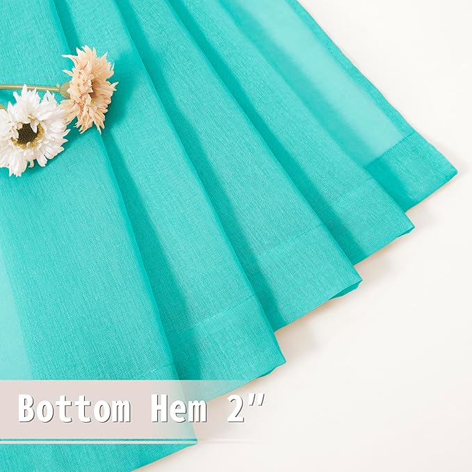 Tollpiz Sheer Door Curtains Closet Linen Textured Curtain Sheers Doorway Light Filtering Voile Patio Door Rod Pocket Curtains French Door, 54 x 80 inches Long, Aqua Blue, Set of 1 Panel