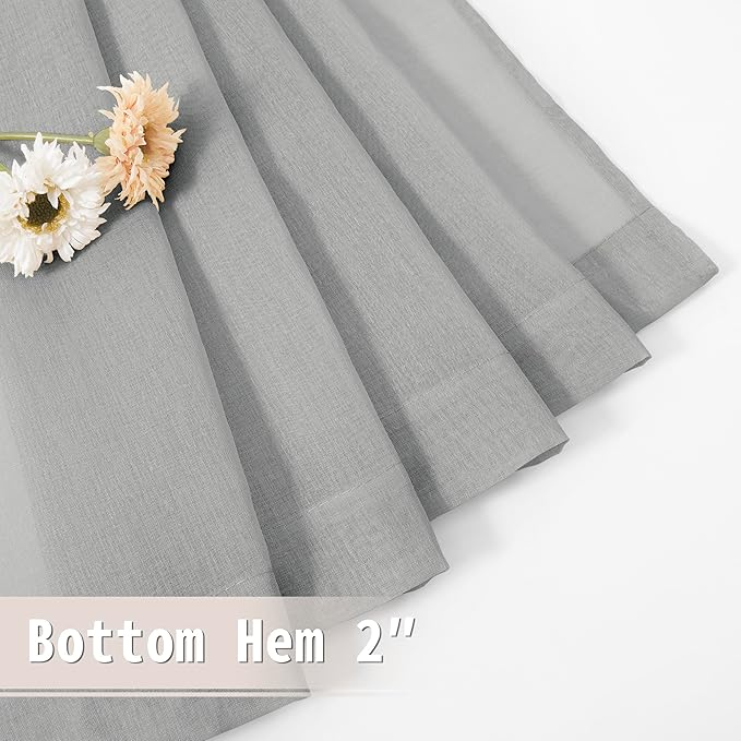 Tollpiz Sheer Door Curtain Closet Linen Textured Curtains Sheer Doorway Light Filtering Voile Patio Glass Door Rod Pocket Curtain French Door, 54 x 72 inches Long, Silver Grey, Set of 1 Panel