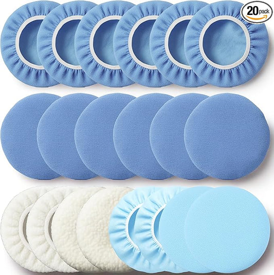 20 Pack Buffing Pads, Polishing Pad Covers, Microfiber & Wool for 9–10 Inch Buffer Polisher; Car Buffer Accessories for Car Detailing Kit; Wax, Polishing Compound & Polish Finishing, Durable Set