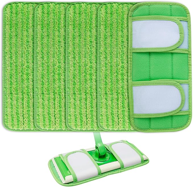 Reusable Pads Compatible with Swiffer Sweeper Mops - Washable Microfiber Mop Pad Refills - 12 Inch Floor Cleaning Mop Head Pads Work Wet and Dry - 5 Pack