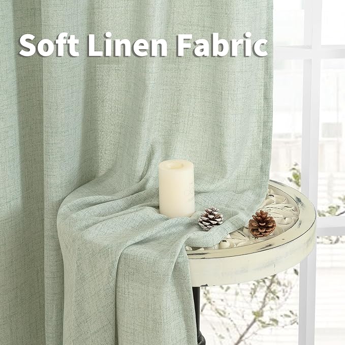 YoungsTex Sage Green Curtains 54 Inch Length for Kitchen, Light Filtering Semi Sheer Linen Window Drapes Rod Pocket Back Tab for Short Living Room Cafe, 2 Panels, 42 X 54 Inch