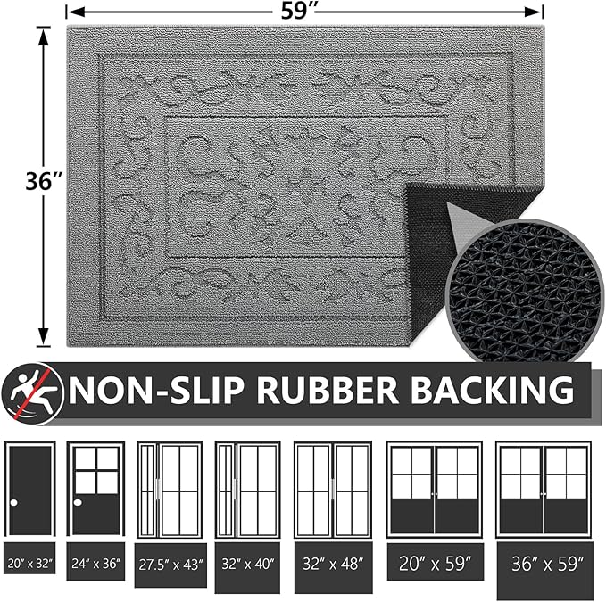 FONEYI Indoor Door Mat 36" x 59", Dirt Trapper Door Mats Non-Slip Entryway Rugs Washable, Absorbent Resist Dirt Welcome Mat, Low Profile Inside Floor Mats for Front Back Door and Entryway, Light Grey