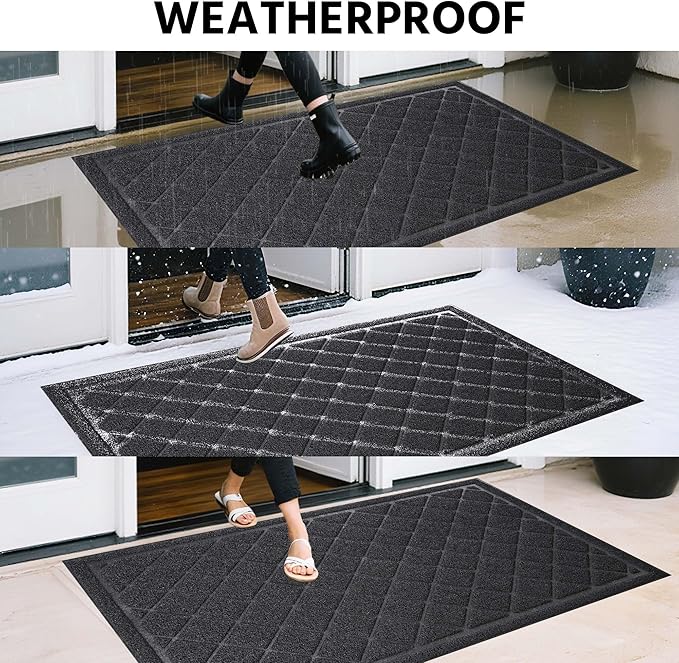 Front Door Mat Indoor Outdoor Entrance, 36" x 48" Heavy Duty All-Season All-Weather Waterproof Doormat Trap Dirt and Moisture Easy Clean Low Profile Patio Porch Entryway Mat