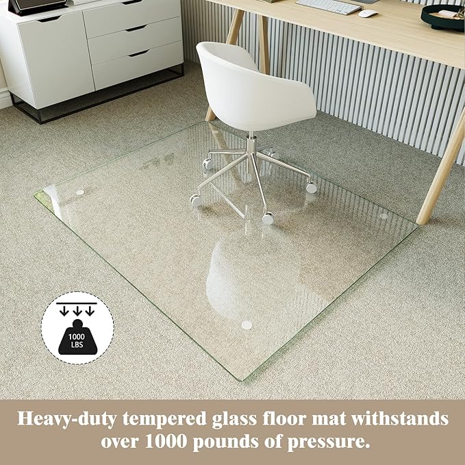 Koonmi Tempered Glass Chair Mat for Hardwood Floors & Carpets, 36" x 46“ Transparent Heavy Duty Office Floor Protector with Noise-Free Gliding Shatterproof for Home Office Desk