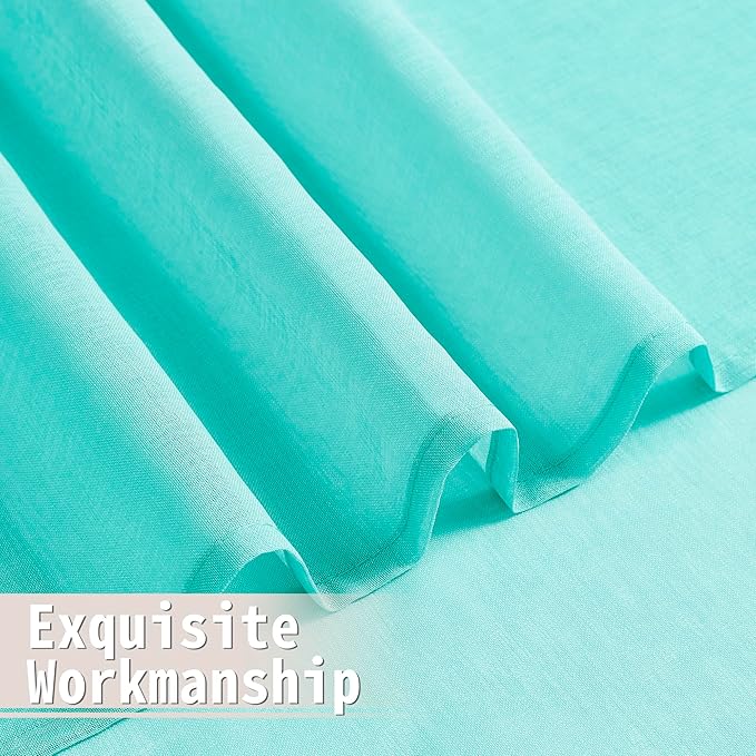 Tollpiz Small Sheer Door Curtain Closet Linen Textured Curtain Sheers Doorway Light Filtering Voile French Door Rod Pocket Curtains Patio Door, 25 x 40 inches Long, Aqua Blue, Set of 1 Panel