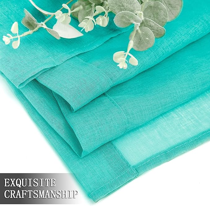 Tollpiz Short Sheer Curtain Linen Textured Bedroom Curtains Sheer Light Filtering Rod Pocket Voile Curtain for Living Room, 54 x 54 inches Long, Aqua Blue, Set of 2 Panels