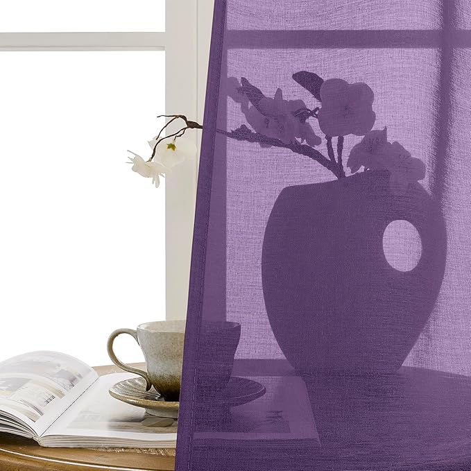 Tollpiz Sheer Door Curtains Closet Linen Textured Curtains Sheer Doorway Light Filtering Voile Rod French Door Pocket Curtain Patio Glass Door, 25 x 72 inches Long, Royal Purple, Set of 1 Panel