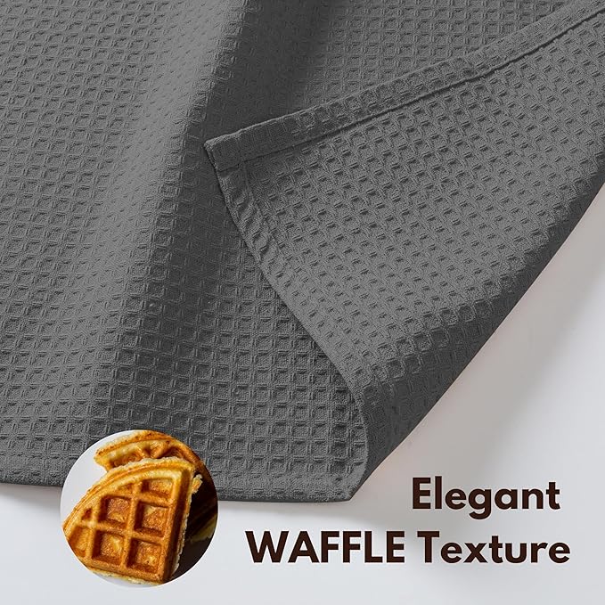 Native Fab Cotton Kitchen Towel with Hanging Loop 16x26 inches, 4-Pack, Waffle Weave Kitchen Towels for Cleaning Drying, Washcloths Soft & Absorbent Cloth Rags, Bar Towel, Dish Cloth, Grey