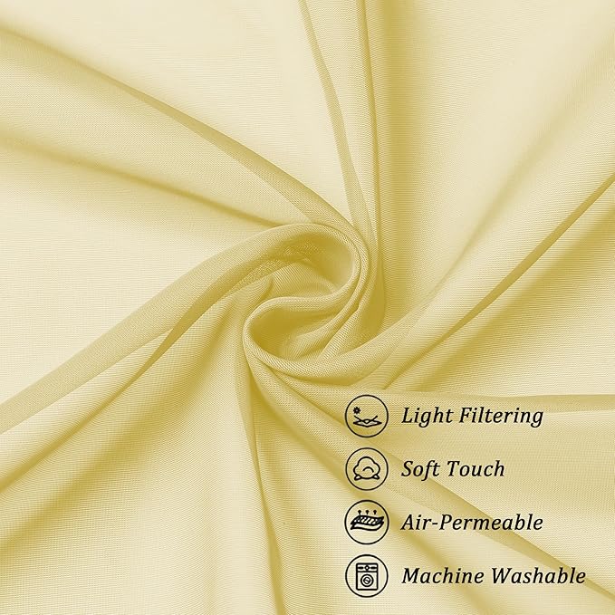 Chyhomenyc Yellow Sheer Curtains 63 Inch Length 2 Panels, Light Filtering Airy Rod Pocket Window Curtain Treatment Drapes for Bedroom Living, Each 42Wx63L Inches