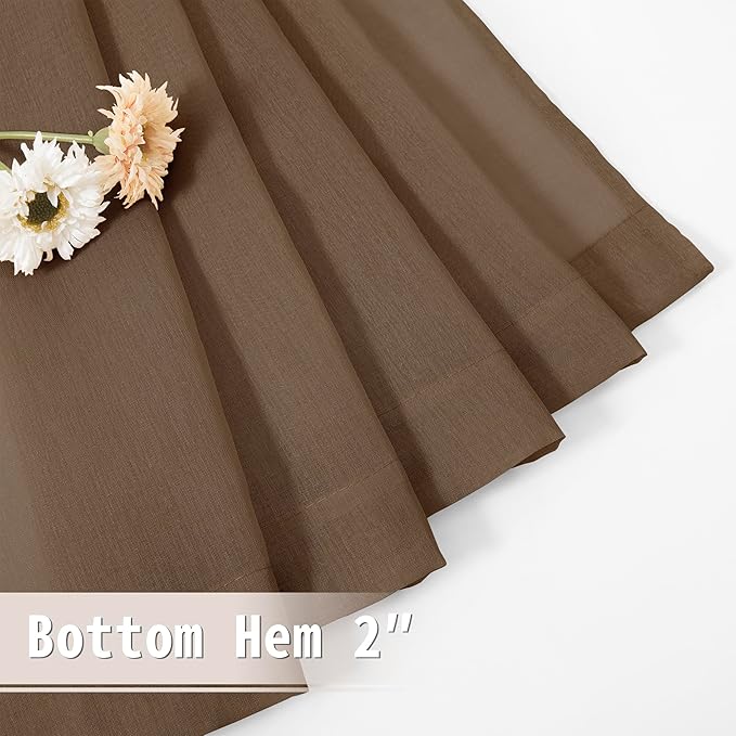 Tollpiz Small Sheer Door Curtain Closet Linen Textured Curtain Sheers Doorway Light Filtering Voile French Door Rod Pocket Curtains Patio Glass Door, 25 x 40 inches Long, Brown, Set of 1 Panel