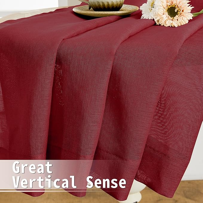 Tollpiz Sheer Door Curtains Closet Linen Textured Curtain Sheers Doorway Light Filtering Voile French Door Rod Pocket Curtains Patio Glass Door, 54 x 63 inches Long, Burgundy Red, Set of 1 Panel