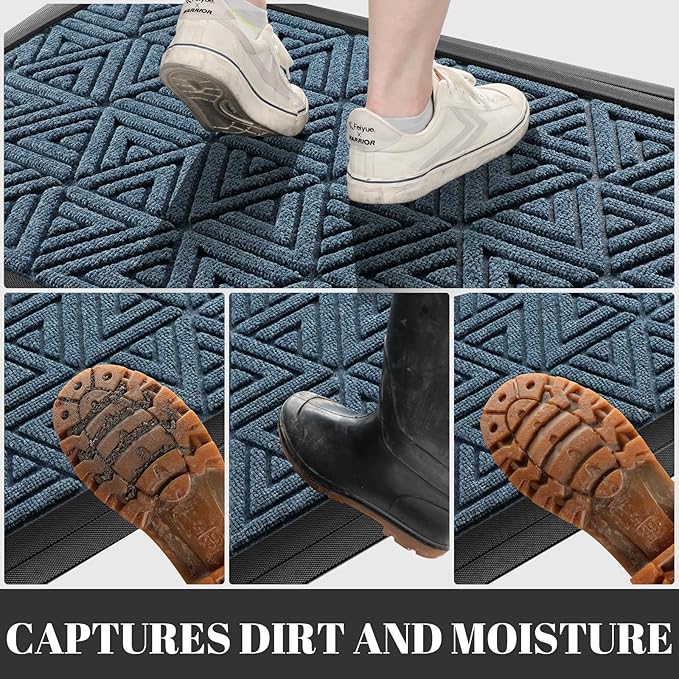Yimobra Extra Large Door Mat 60x32, All-Weather Waterproof Non-Slip Welcome Matt Outdoor, Heavy Duty Non Slip Doormat for Entryway for Patio and Garage Indoor, Easy Clean, Mix Blue