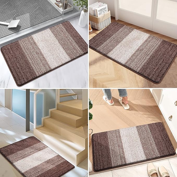 Kitinjoy Indoor Outdoor Door Mat, 30x17 Non-Slip Absorbent Dirt Trapper, Low-Profile Washable Inside Entrance Front Floor Mat, Sturdy Soft Entry Doormats for Entryway, Brown