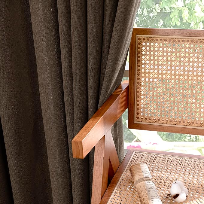 YoungsTex Brown Linen Curtains 78 Inch Length for Living Room, Semi Sheer Window Drapes with Rod Pocket Back Tab Light Filtering for Bedroom Office Farmhouse, 2 Panels, 52 X 78 Inch